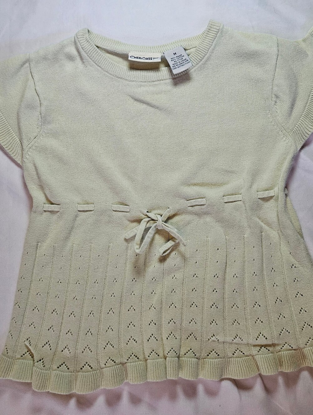 Cherokee Girls Light Green Ruffled Short Sleeve Tie At Waist Sweater Size Medium